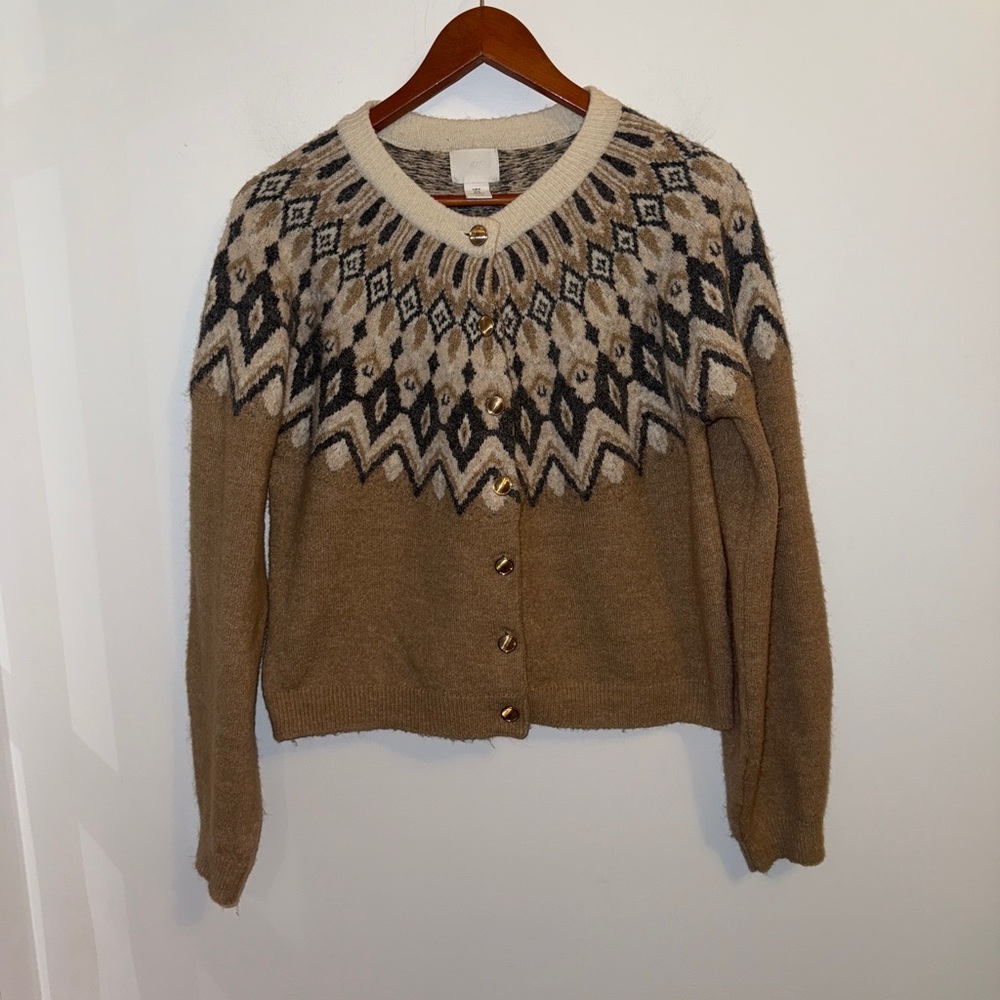 H&M Women’s Fair Isle Jacquard-Knit Cardigan, sz M - Picture 4 of 15
